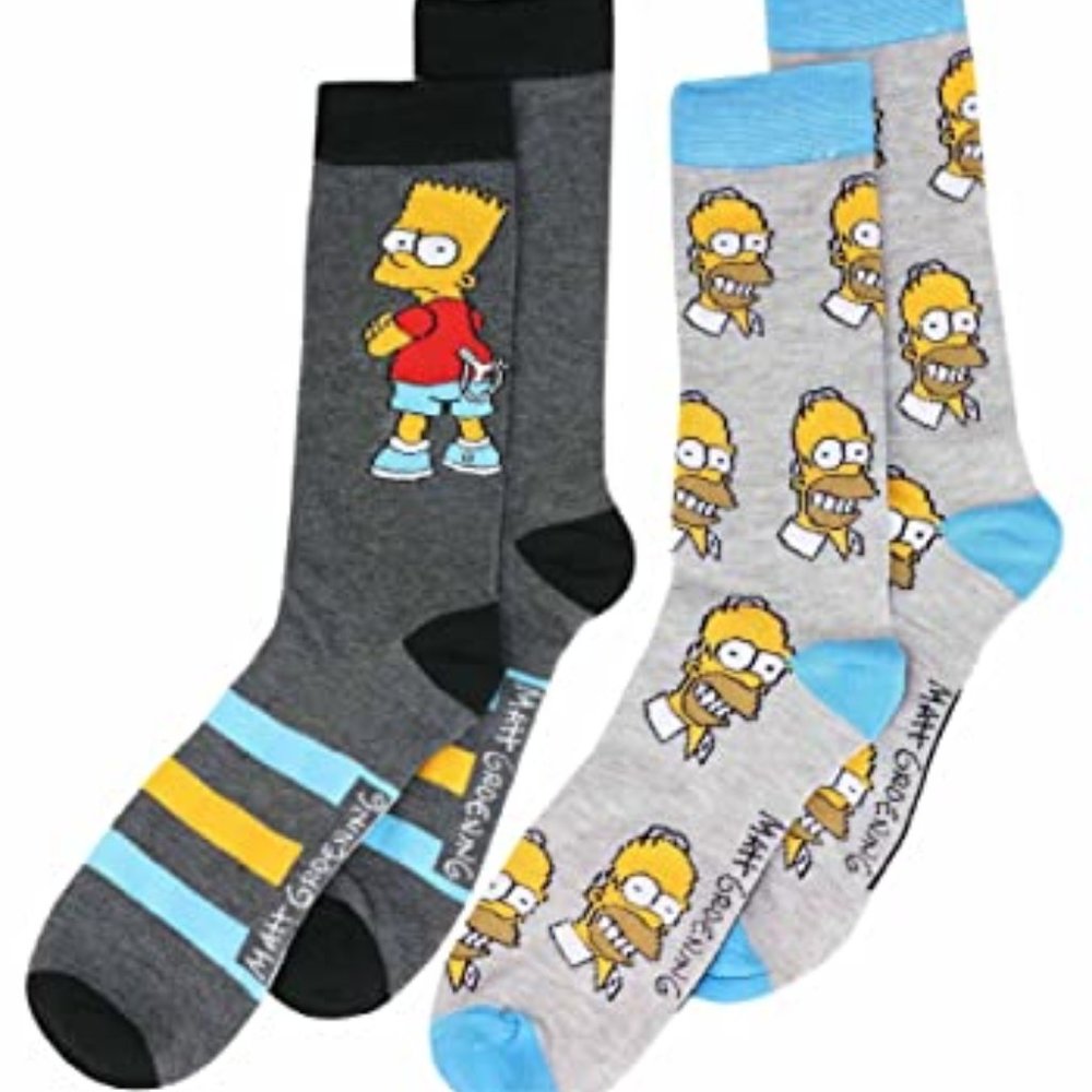 The Simpsons Bart Character and Homer Heads All Over 2-Pack Crew Socks